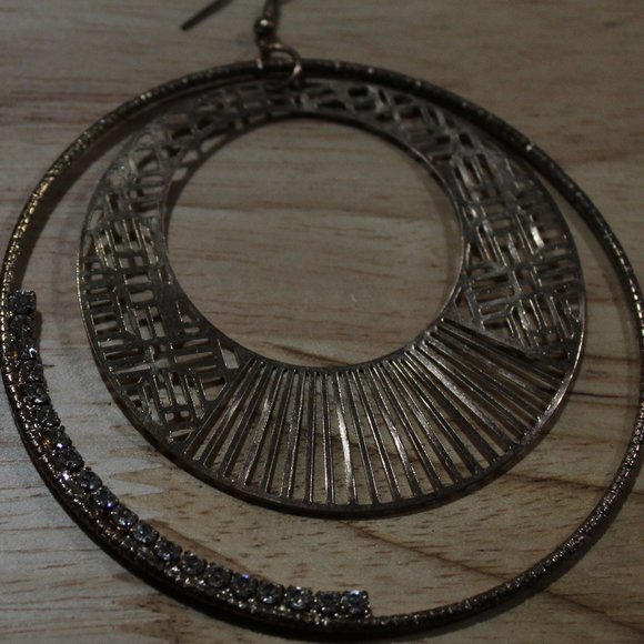 Large Bangle Earrings w/Rhinestones - Picture 5 of 7